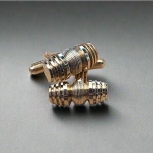 Vintage Gold Tone Cufflinks – Retro Mid Century Ribbed Design